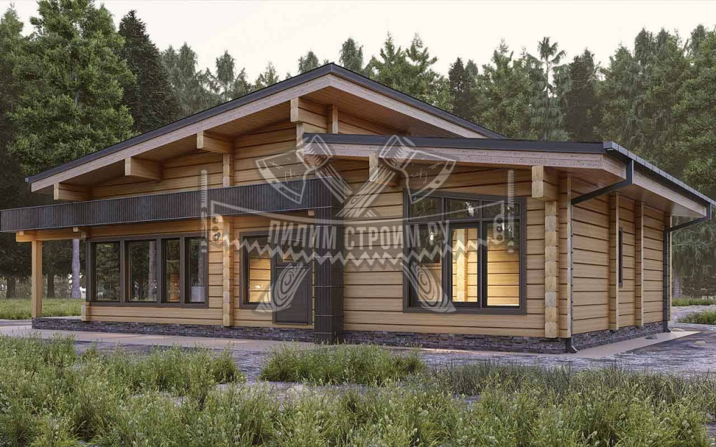 Одноэтажный загородный дом из бруса Одноэтажный загородный дом из бруса